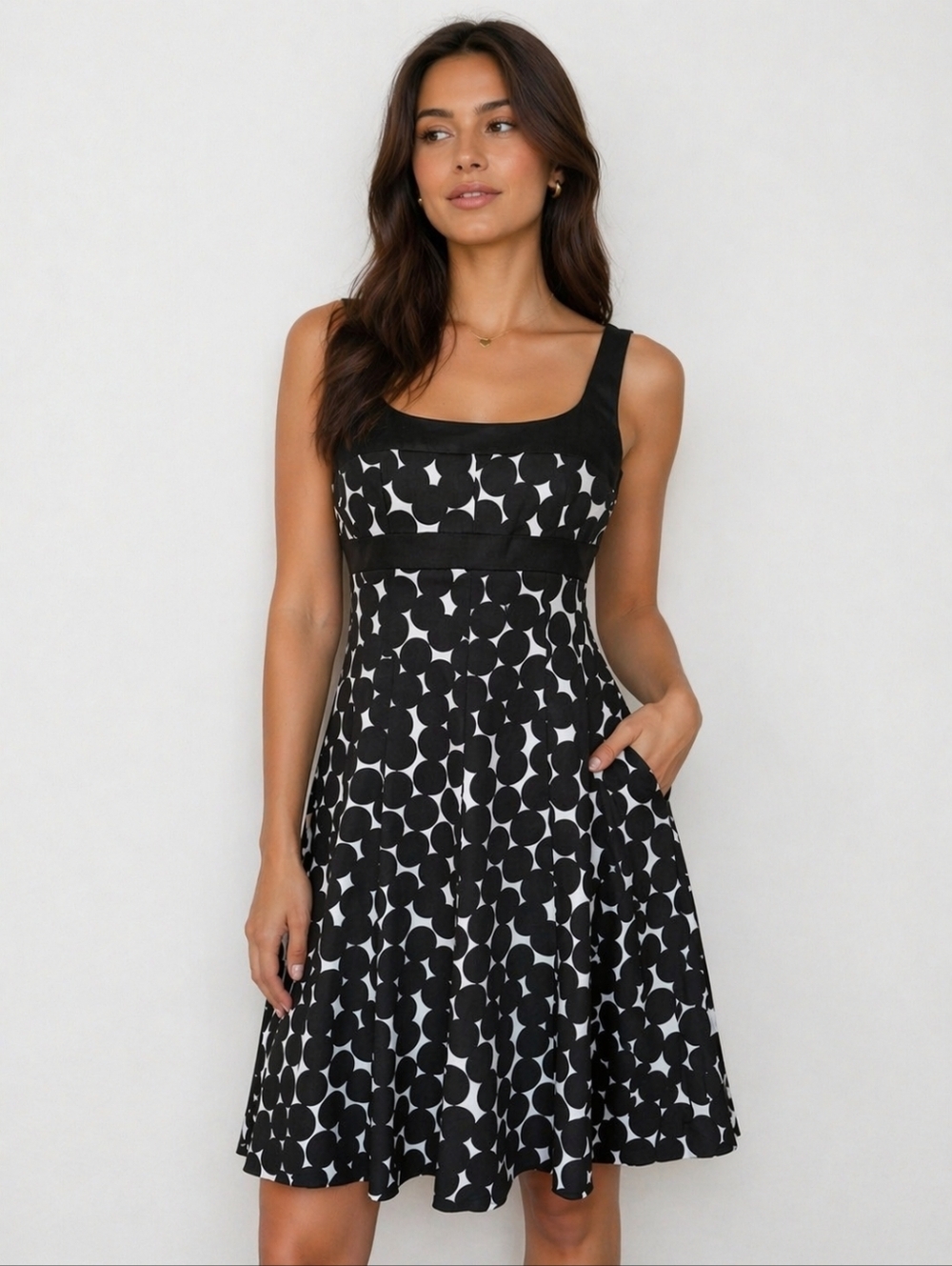 Jones Wear Dress Black White Polka Dot Cotton Blend Fit Flare Size 4 (S) NWT